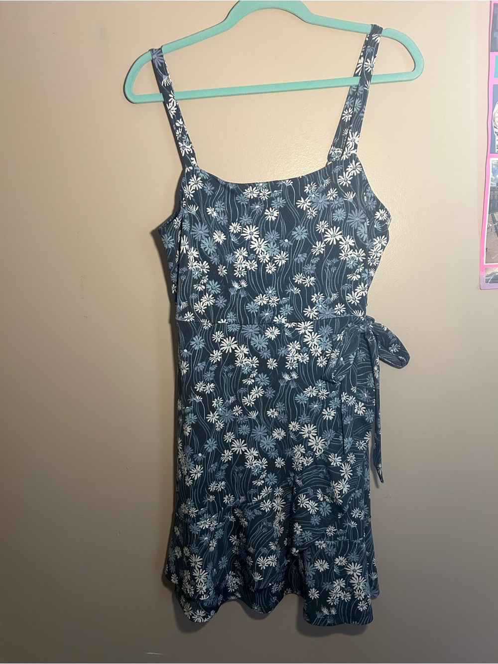 SO Navy Blue Floral Tie-Waist Mini Dress